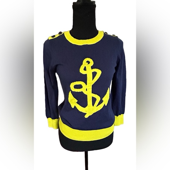 ⚓️ BEAUTIFUL NAUTICAL SWEATER!! COOL COLORS! LIGHTWEIGHT! 3/4 SLEEVE ⚓️ - Picture 12 of 16